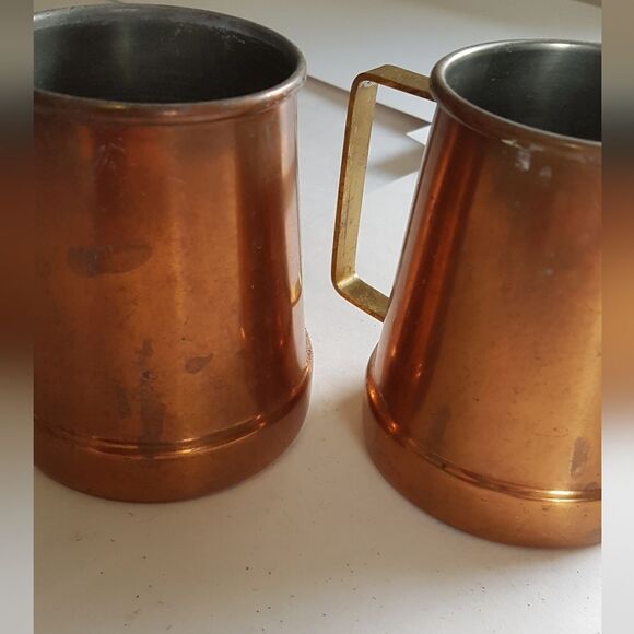 VINTAGE Two (2)  Copper Brass Handle Beer Steins/Mugs/Mule * Excellent C… - Picture 4 of 8